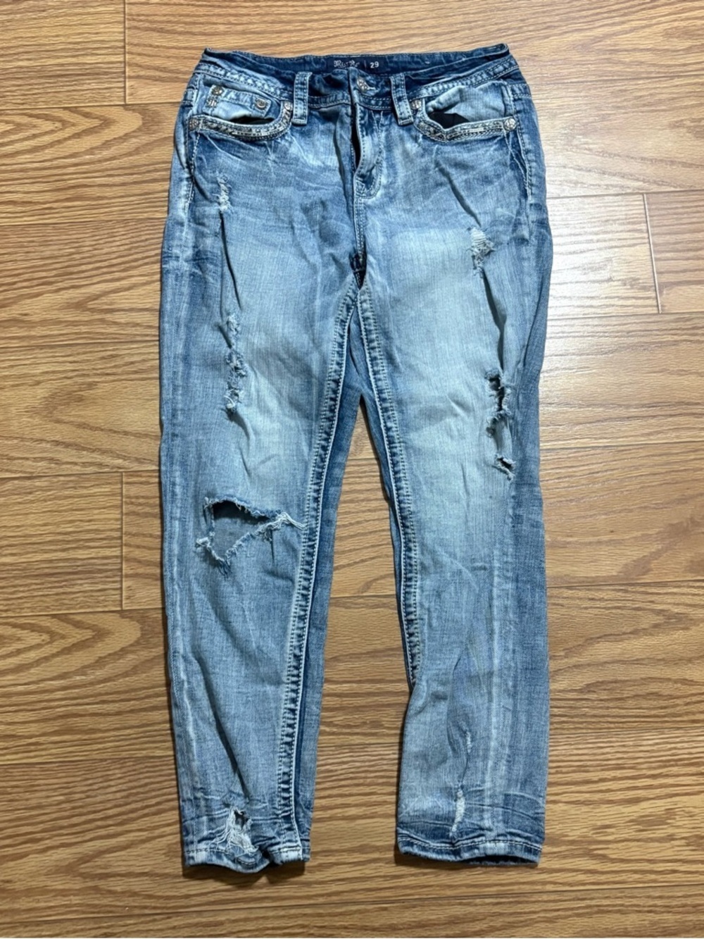y2k 2000s Miss Me Distressed Light Wash Women’s Jeans Size 29 Rhinestone